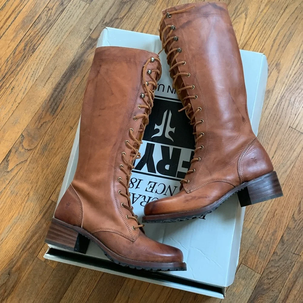 FRYE Campus Lug Lace Leather Knee-High Boots - Picture 3 of 16